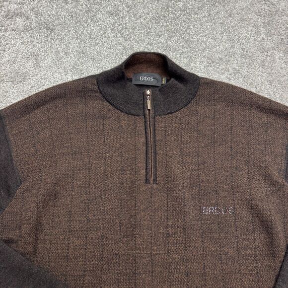 Erdos Wool 1/4 Zip Beaded Pullover Sweater Mens Medium Brown Colorblock Striped - Picture 7 of 13